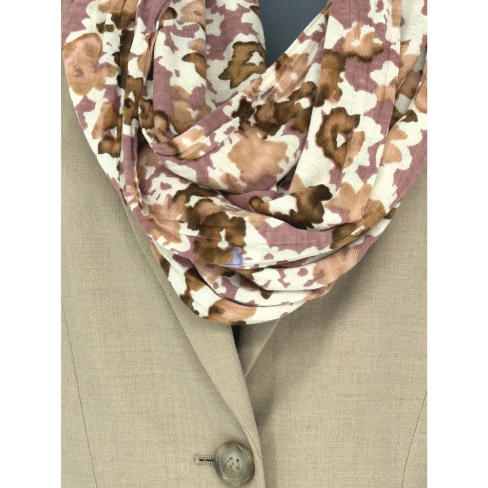 LOFT Floral Infinity Scarf Lightweight Women's Mauve‎ Brown Cream Boho 99-13
